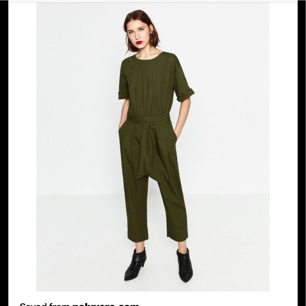 NWT! Zara Hunter Green Poplin Jumpsuit size M - Picture 2 of 6
